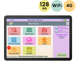 Facilotab Nomad, WiFi + 4G, 128GB, Android 14, Vereenvoudigde tablet voor senioren