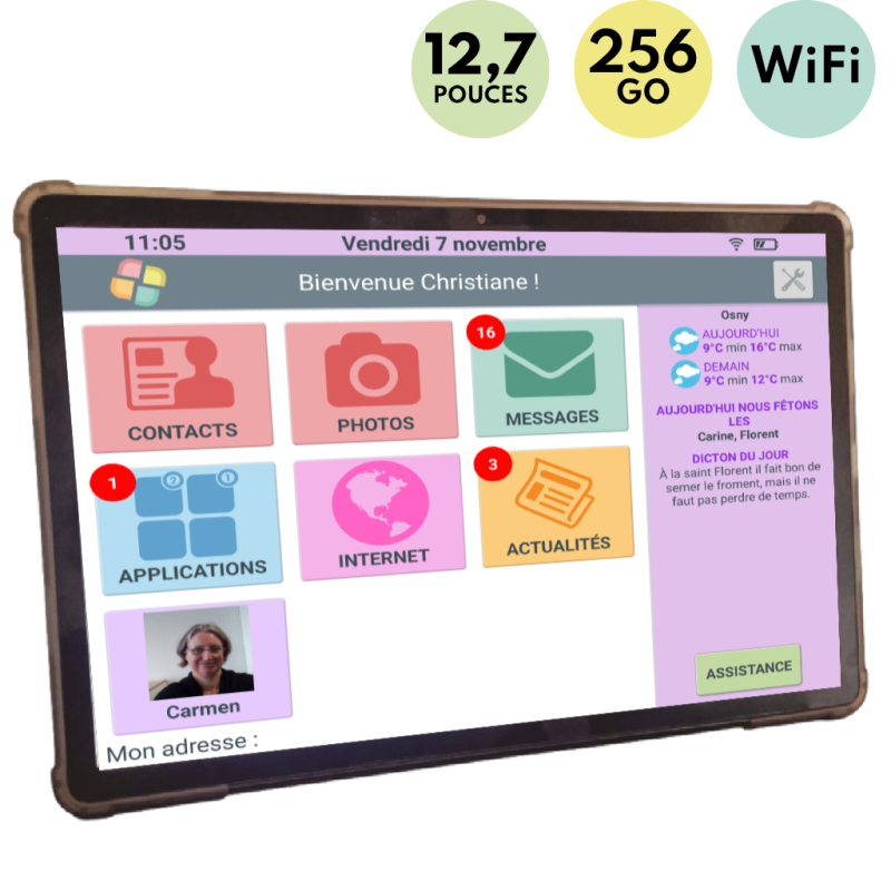Facilotab XXL Classic- WiFi 256Go - Android 15 - Très grand écran - Tablette simplifiée pour Seniors