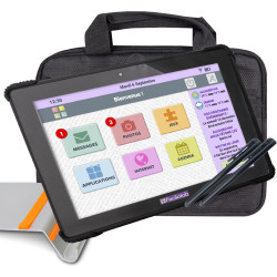 Pack Facilotab L Onyx - WiFi/4G - 32 GB - Android 10 - Soporte, Bolsa y 2 Stylus - Tableta Simplificada para Mayores