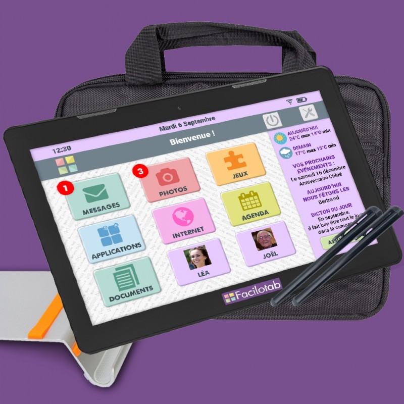 Pack Facilotab XXL WiFi 16 GB Android 9 + Support + Satchel + 2